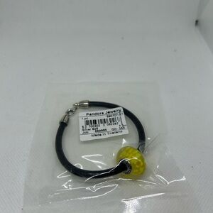 Pandora Black Leather & Murano Yellow Blossom w/ Silver Clasp Bracelet